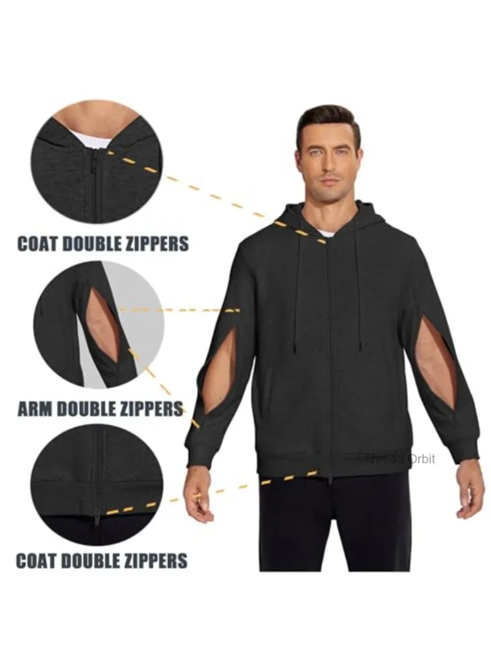 Heavyweight Cotton Full-Zip Sweatshirt with Arm Zipper Dialysis Access, Relaxed